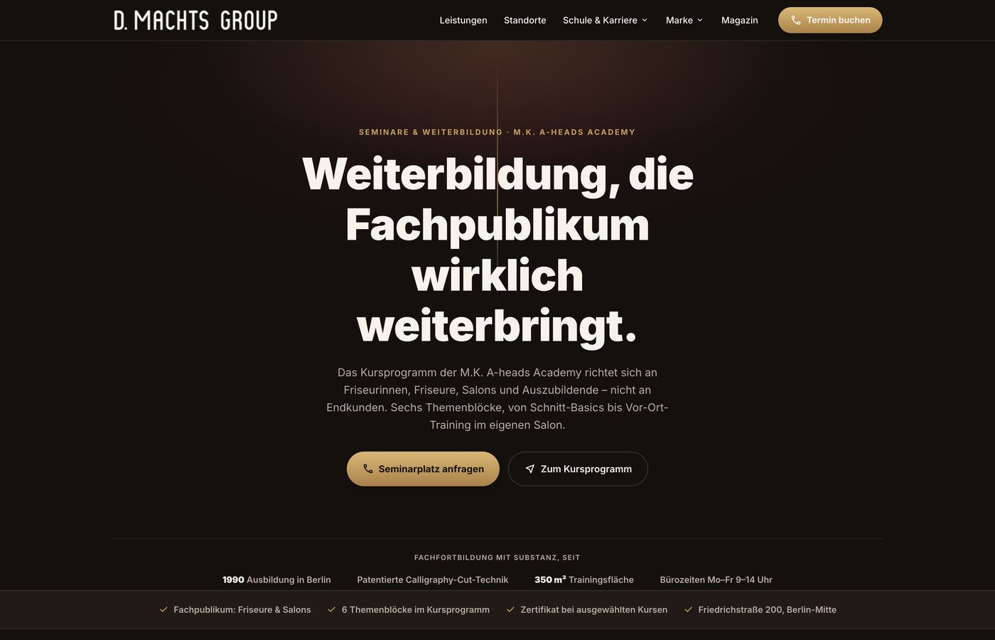Website-Entwurf für eine Friseur- und Weiterbildungsakademie