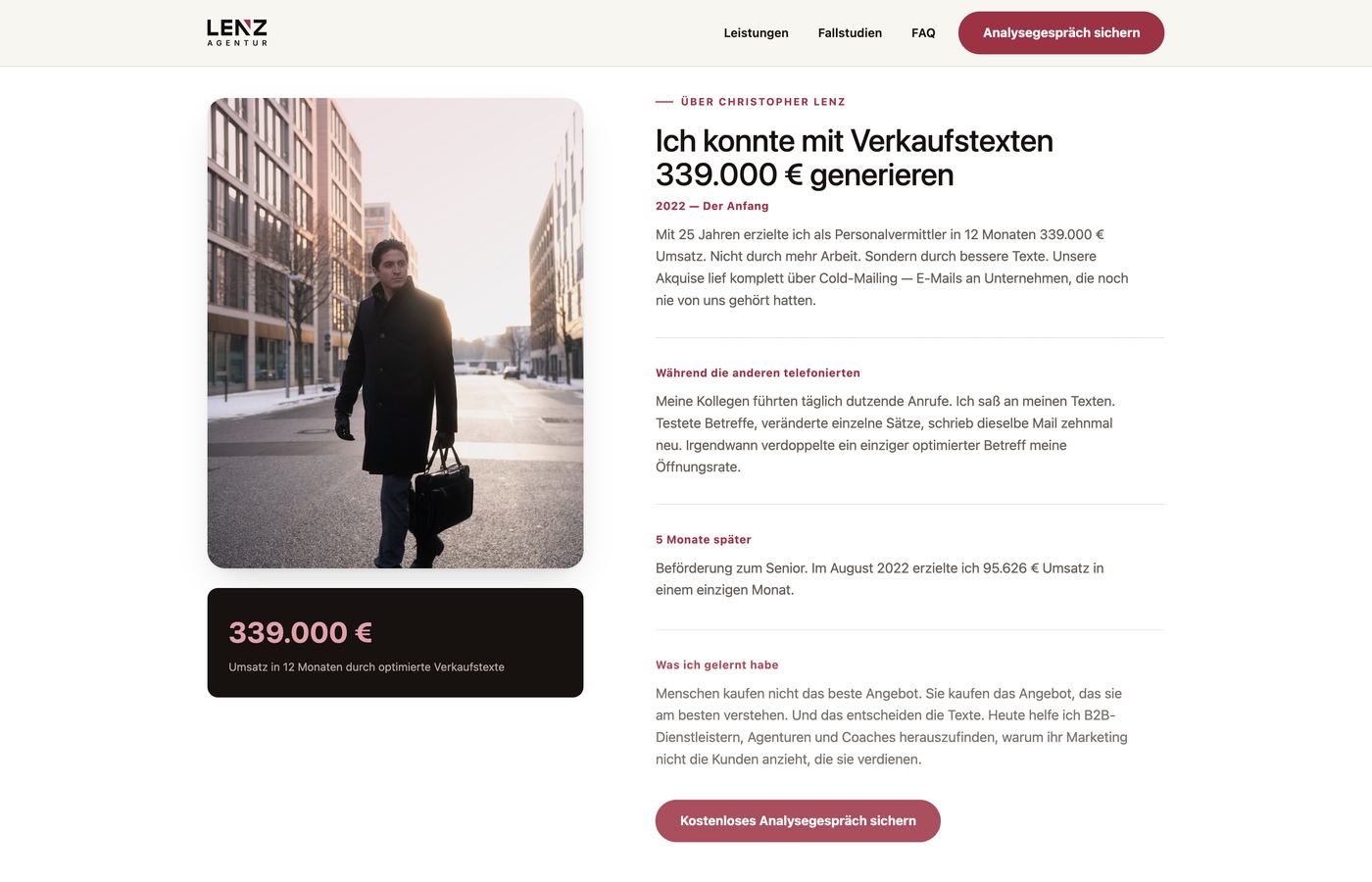 Website-Entwurf für eine Copywriting-Agentur